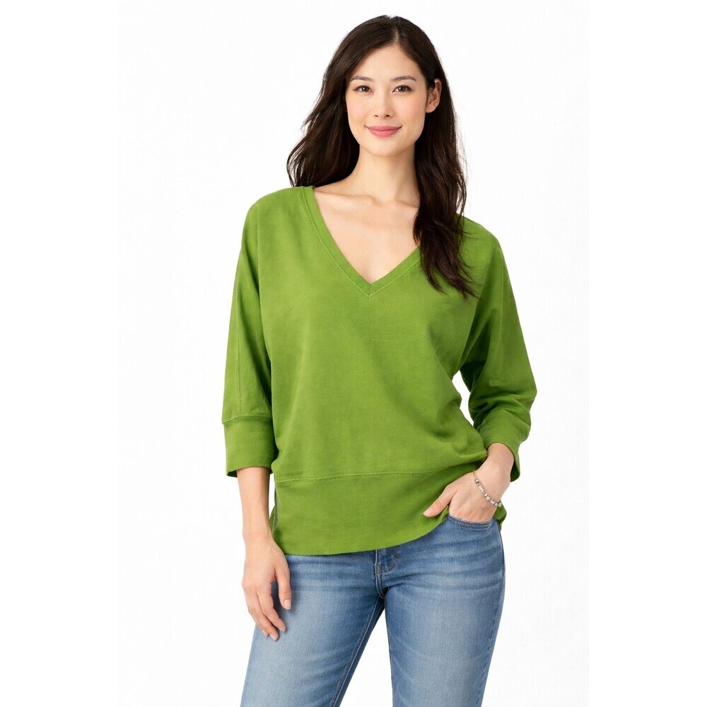 Gap Womens Sweatshirt Top Sz M Green 3/4 Sleeve V Neck Cotton Casual Pullover R